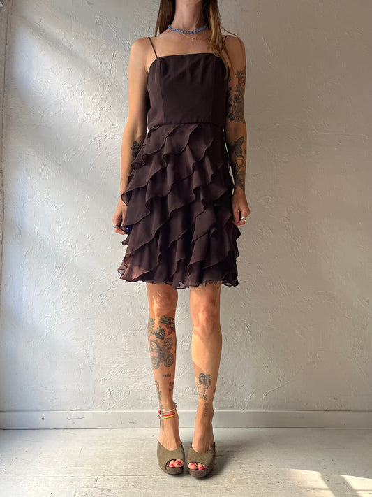 Y2k 'SL Fashions' Brown Ruffle Dress / Small