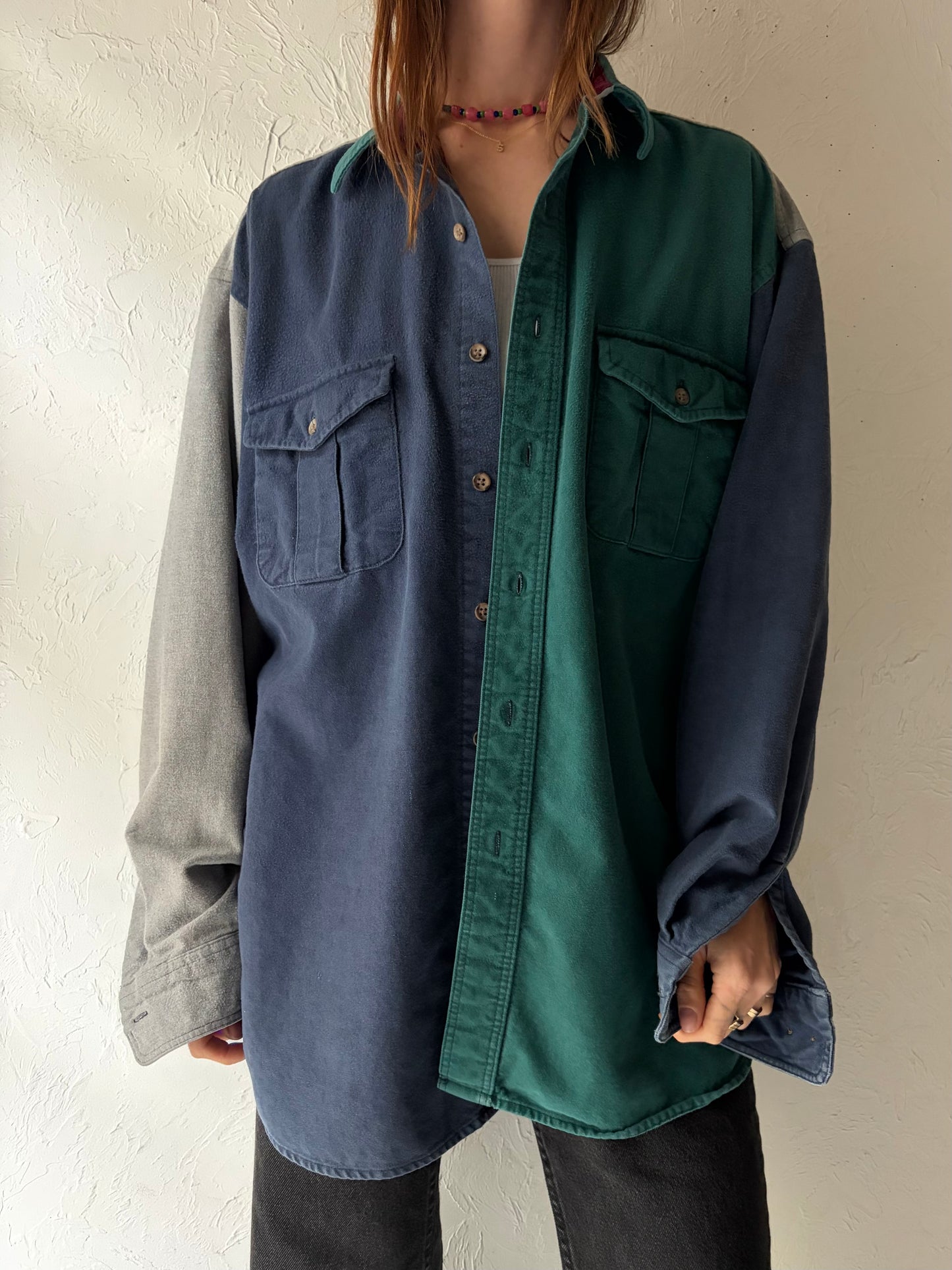 Y2k 'Eddie Bower' Retro Cotton Western Button Up Shirt / Vintage 2000s Work Wears Shirt / Large