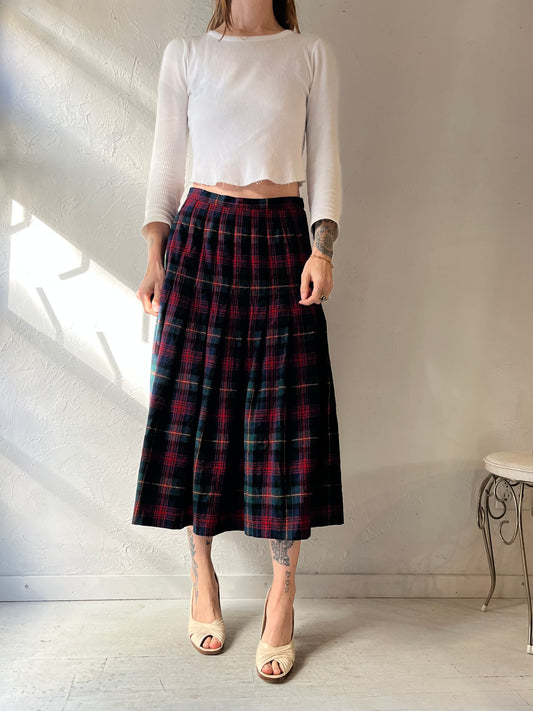 80s 'Pendleton' Red Tartan Midi Skirt / Medium