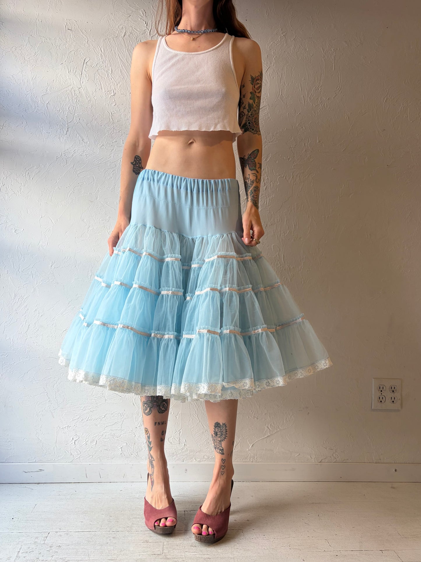 Vintage 'Sams' Blue Tiered Mesh Petticoat Skirt  / Large