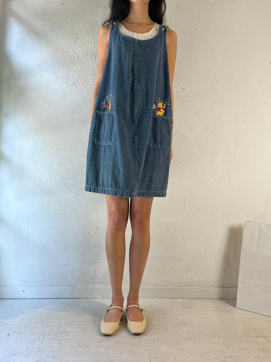 Y2K ‘Pooh’ Embroidered Denim Mini Dress / Medium