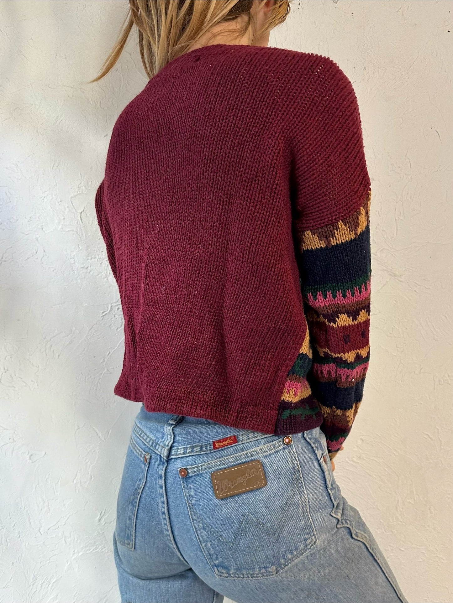90s 'Santa Barbara' Cotton Ramie Cropped Knit Sweater / Medium
