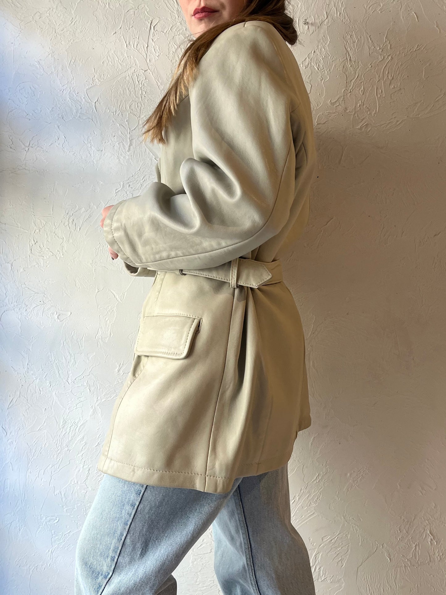 90s ‘Altin Ok’ Cream Leather Jacket / Large