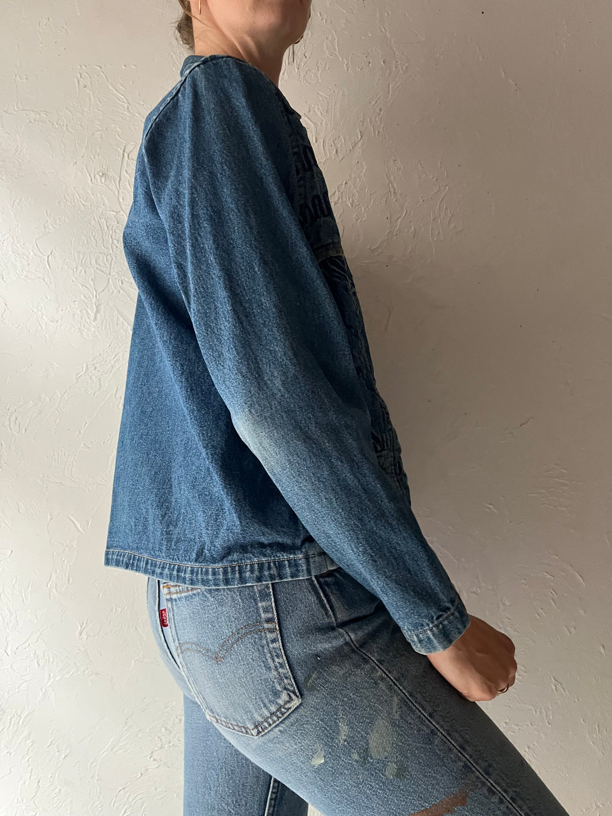 Y2k 'Sophisticate & Co' Blue Patchwork Quilted Denim Boho Fairy Grunge Embroidered Jean Jacket / Small