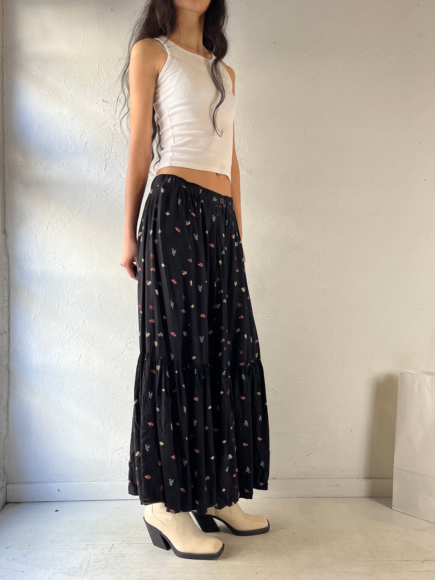 90s ‘Desert West’ Black Tiered Maxi Skirt / Medium