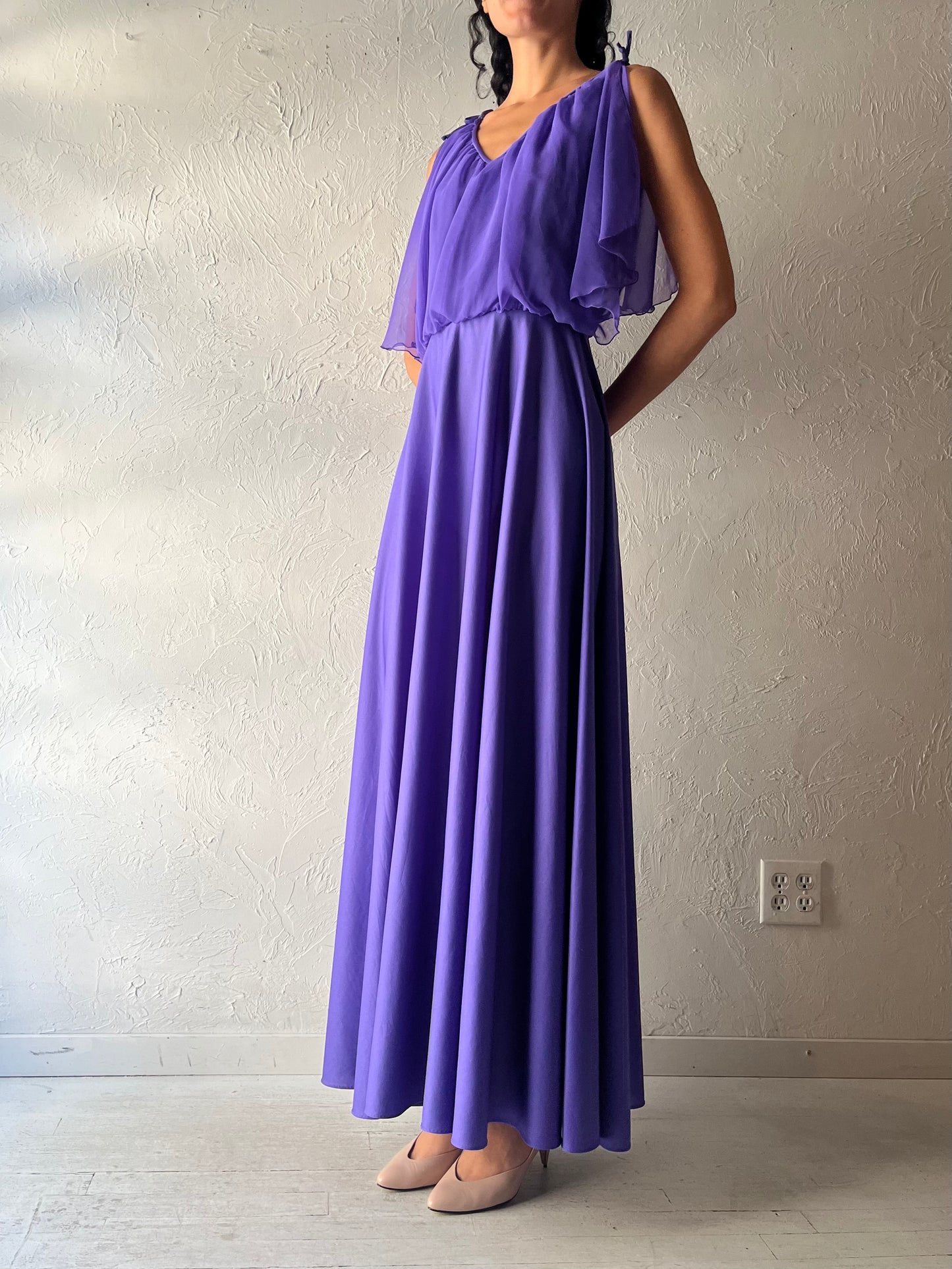 70s 'Algo' Purple Formal Maxi Dress / Small