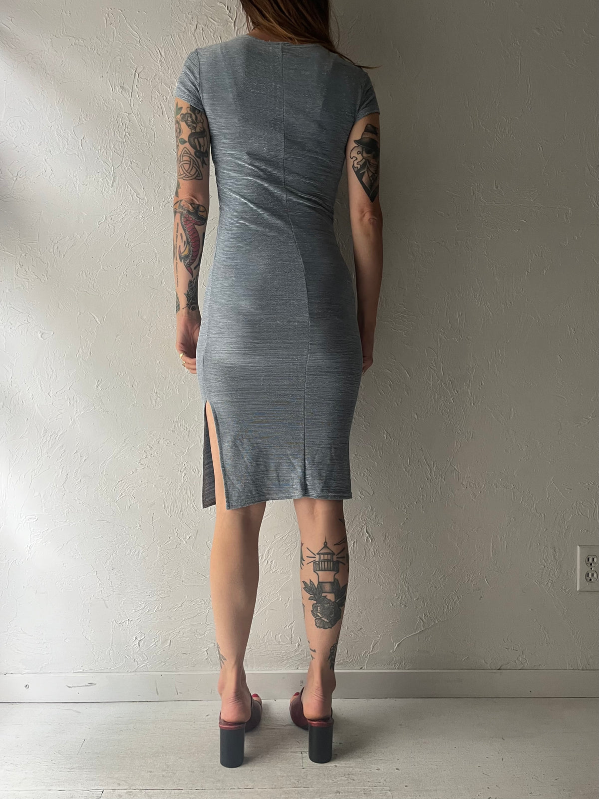 90s 'Pop Style' Gray Midi Dress / Small