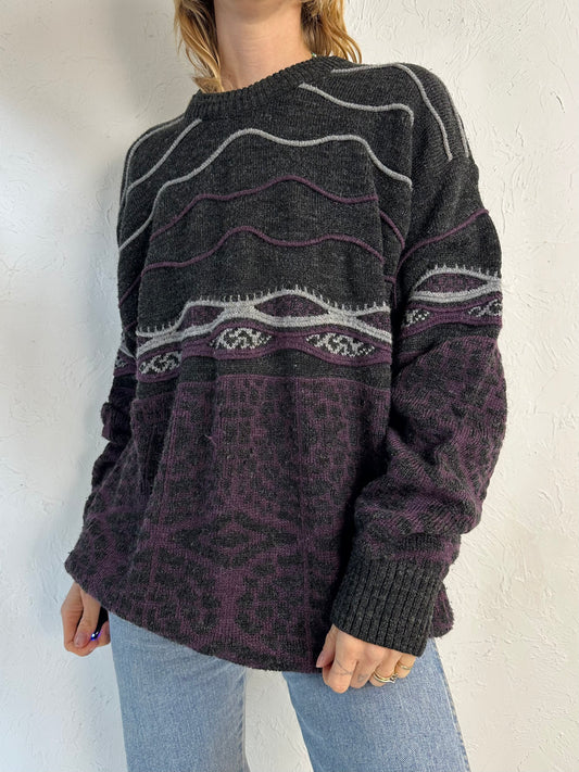 90s 'Shelby' Gray Wool Knit Sweater / XL