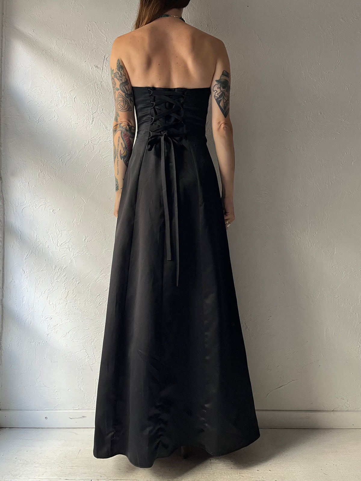 Y2k 'Zum Zum' Black Pink Strapless Lace Up Formal Prom Dress / Small