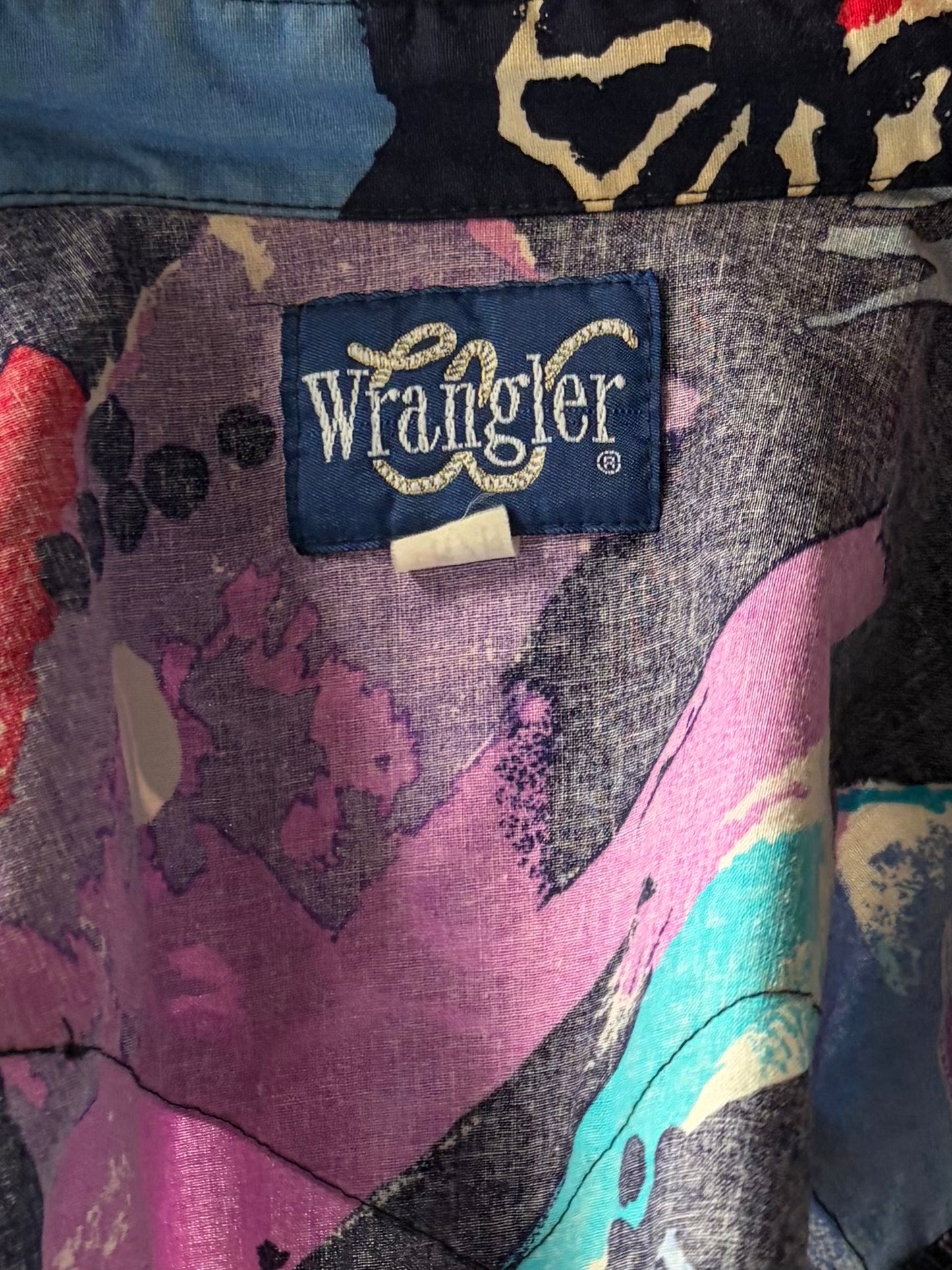 80s 'Wrangler' Patterned Retro Western Button Up Shirt / Vintage 1980s Cowboy Work Wear Shirt / Medium