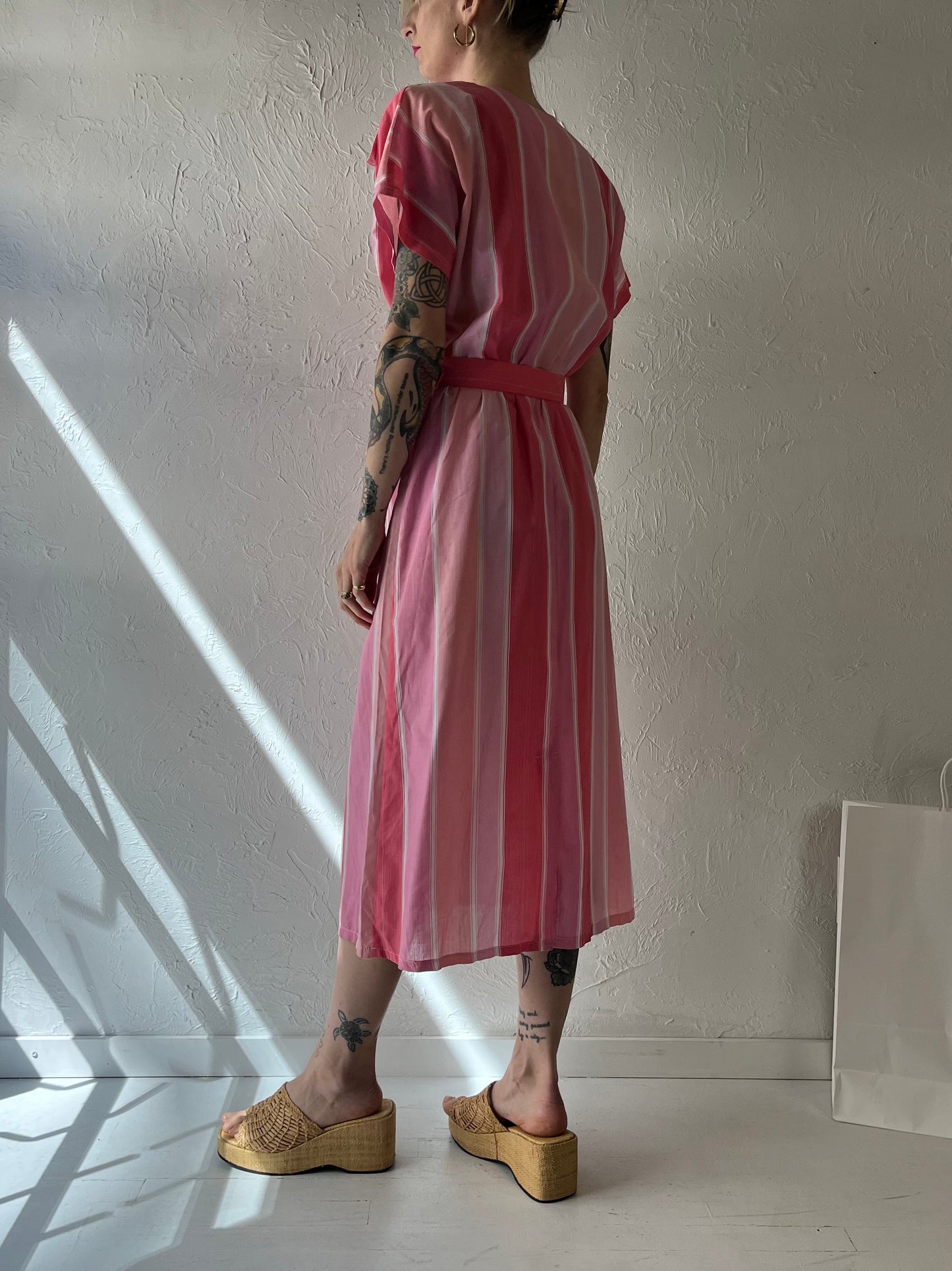 80s 'MGC' Pink Striped Dress / Medium