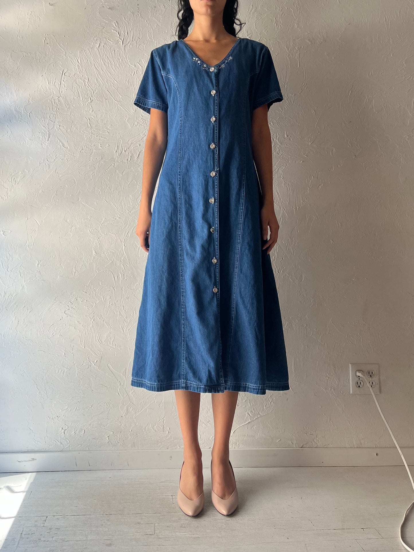 Y2k 'Chic' Button Up Denim Dress / Medium