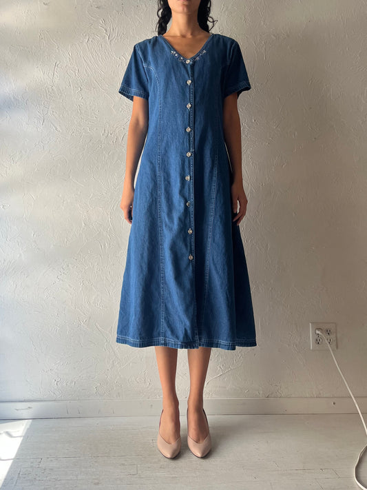 Y2k 'Chic' Button Up Denim Dress / Medium