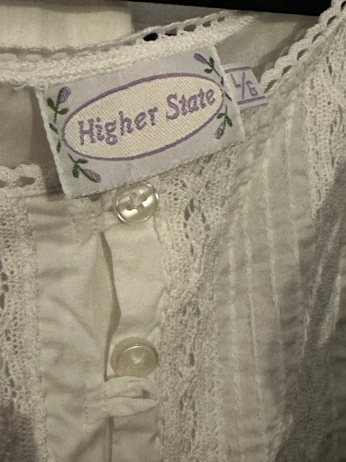 90s ‘Higher State’ Long Sleeve White Cotton Dress / Large