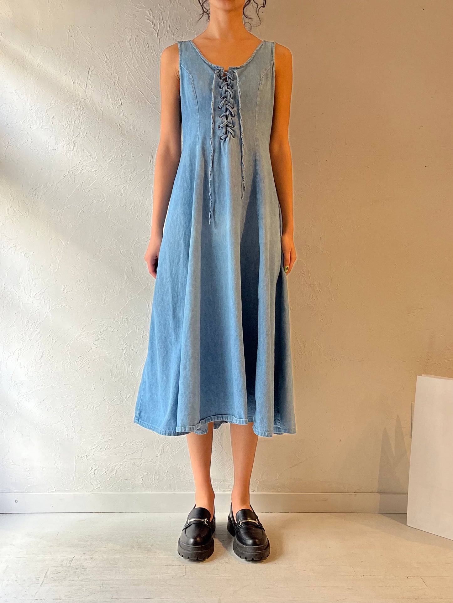 Vintage Sleeveless Denim Midi Dress / Medium