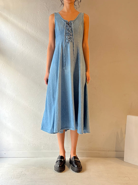 Vintage Sleeveless Denim Midi Dress / Medium