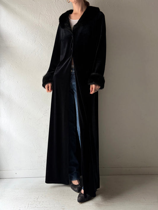90s 'Onyx Nite' Black Velvet Long Coat / Large