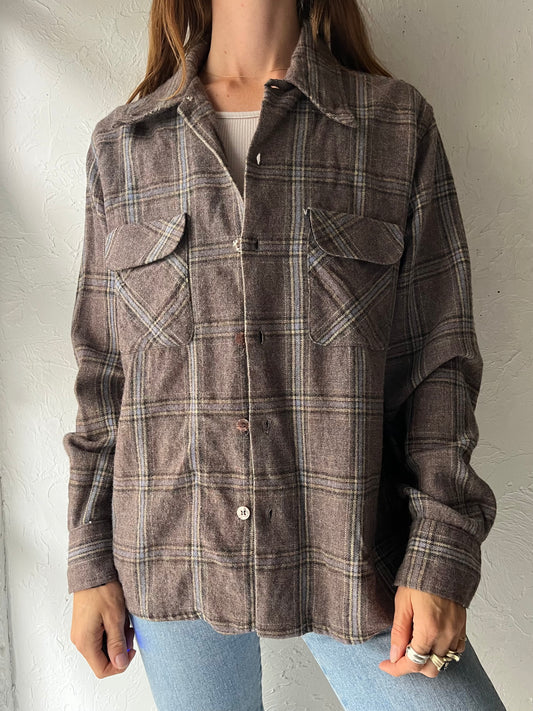 80s 'Palermo' Plaid Knit Button Up Shirt / Medium