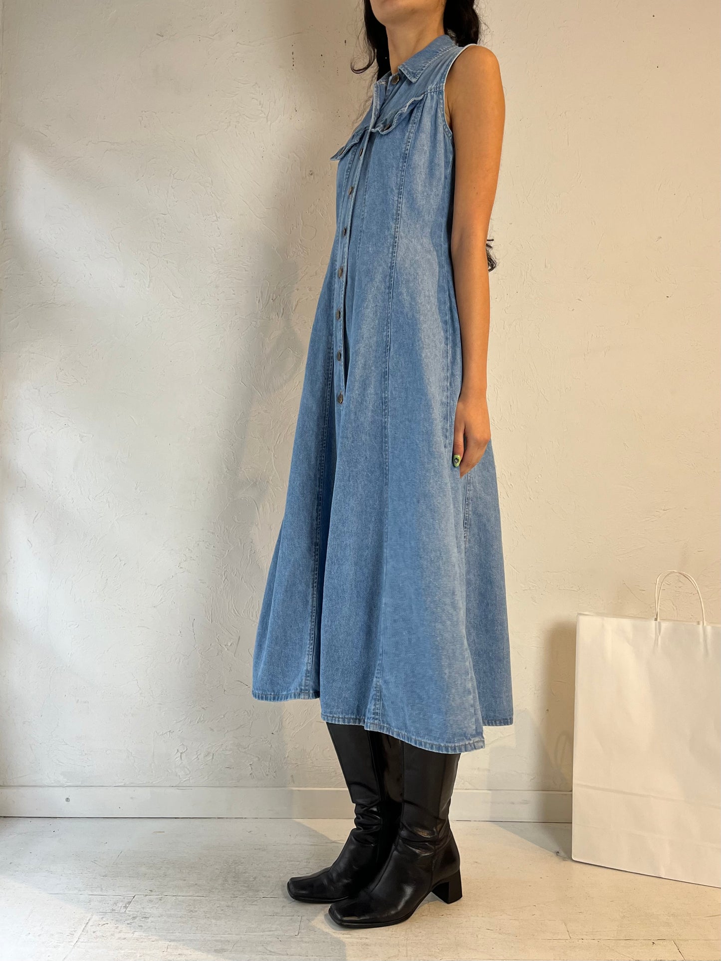 90s ‘Peace by Piece’ Button Up Denim Dress / Small