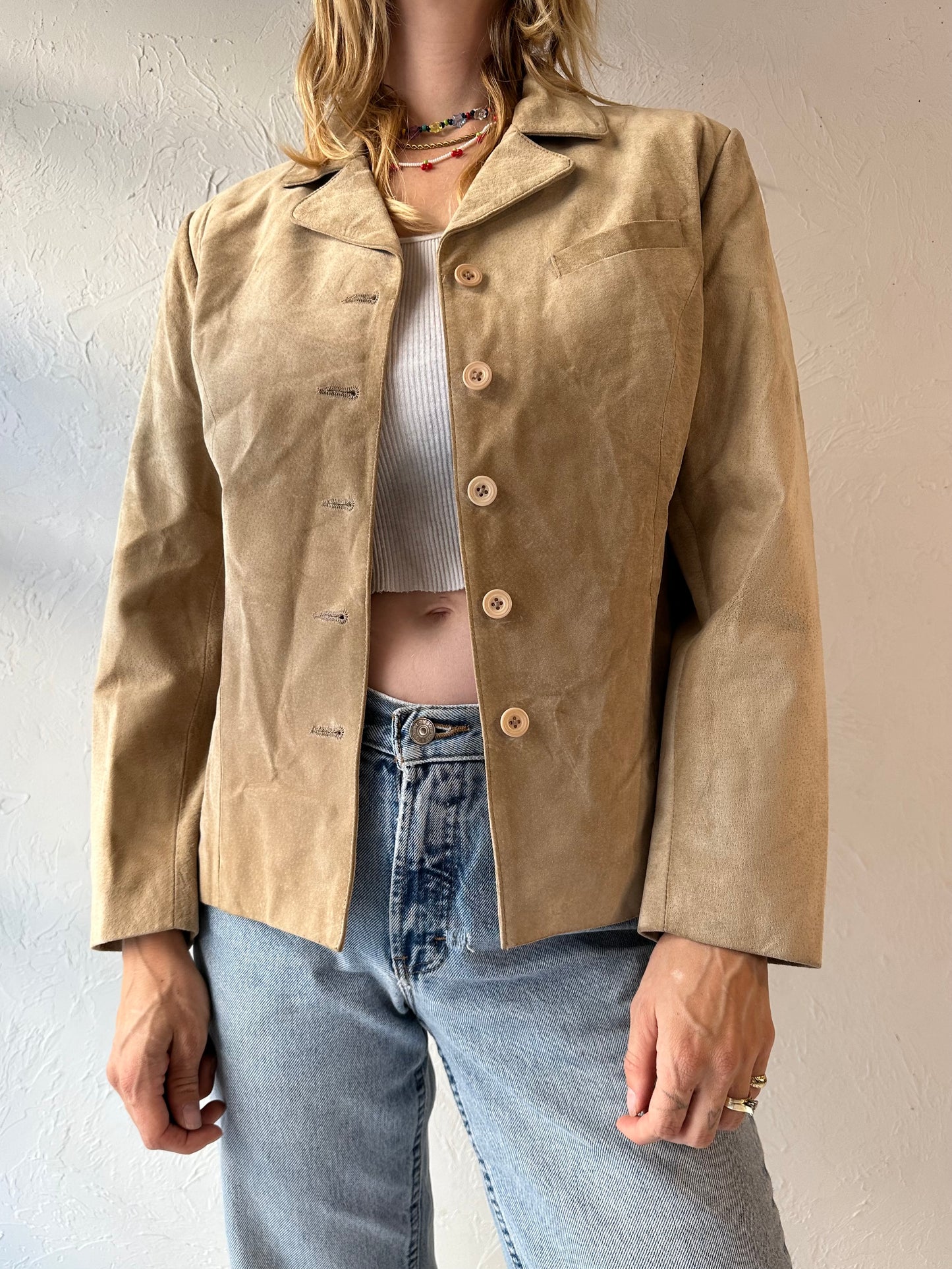 90s 'Liz Claiborne' Tan Suede Leather Jacket / Small