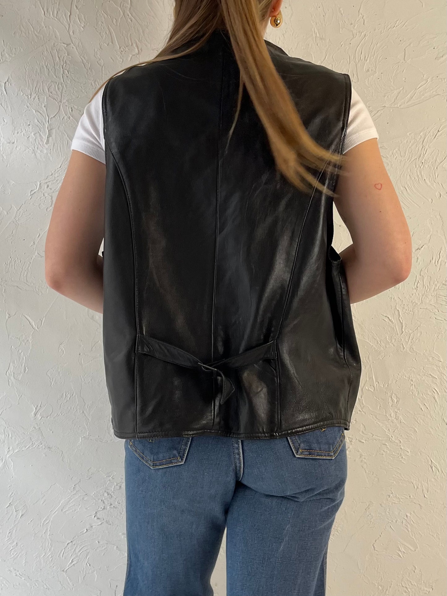 90s ‘Tannery West’ Black Western Leather Vest / Large