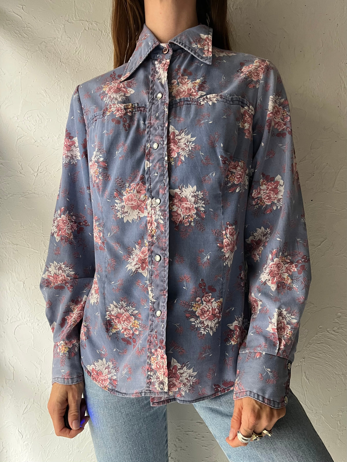 70s 'Fenton' Floral Pearl Snap Up Western Shirt / Small