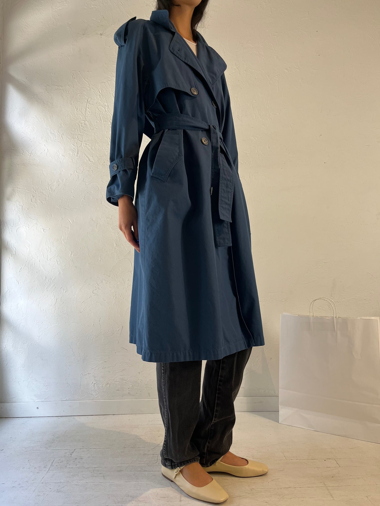 Y2k 'Towne London Fog' Navy Blue Trench Coat / Medium