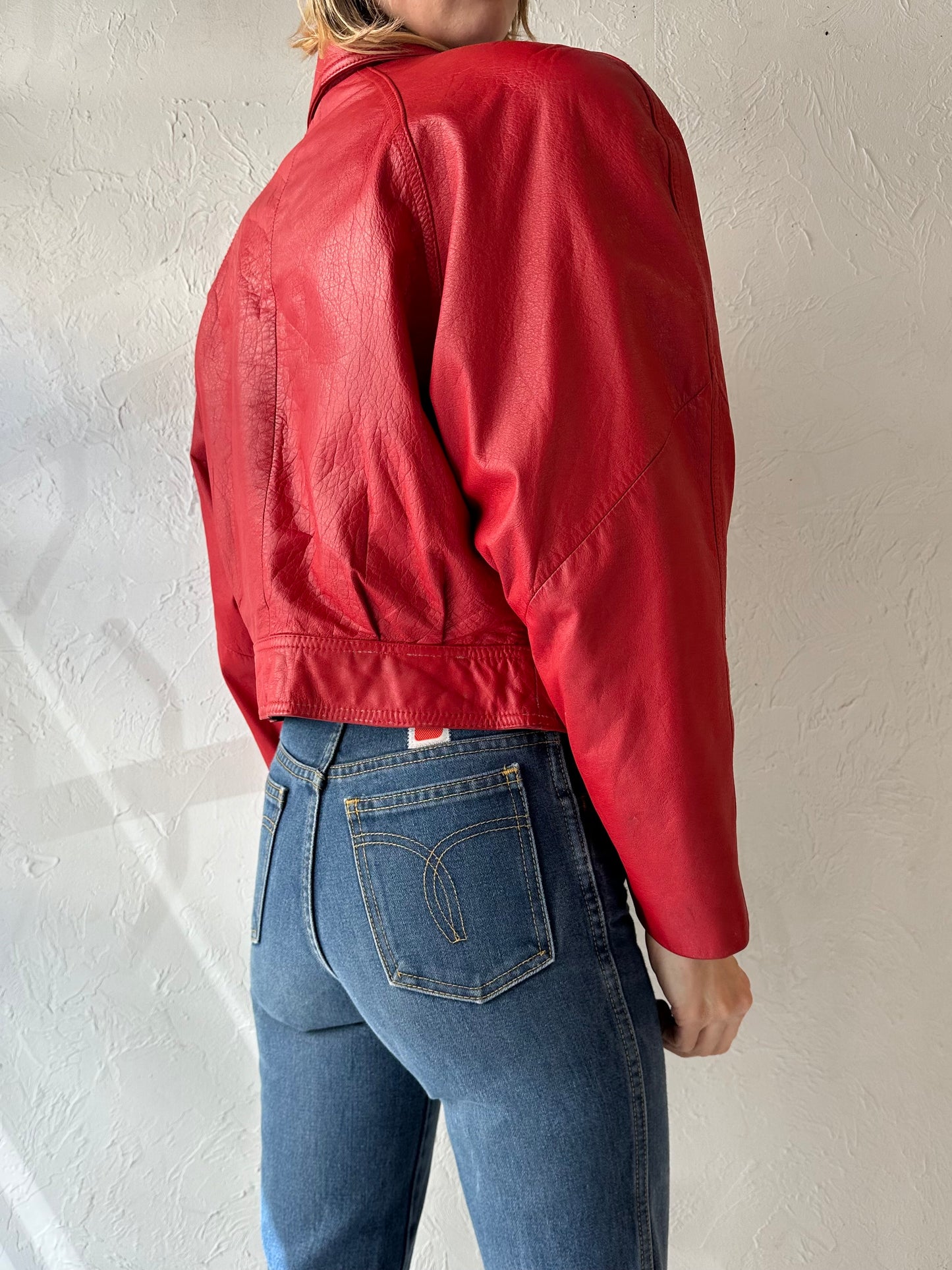 90s 'Wilsons' Red Leather Jacket / Medium