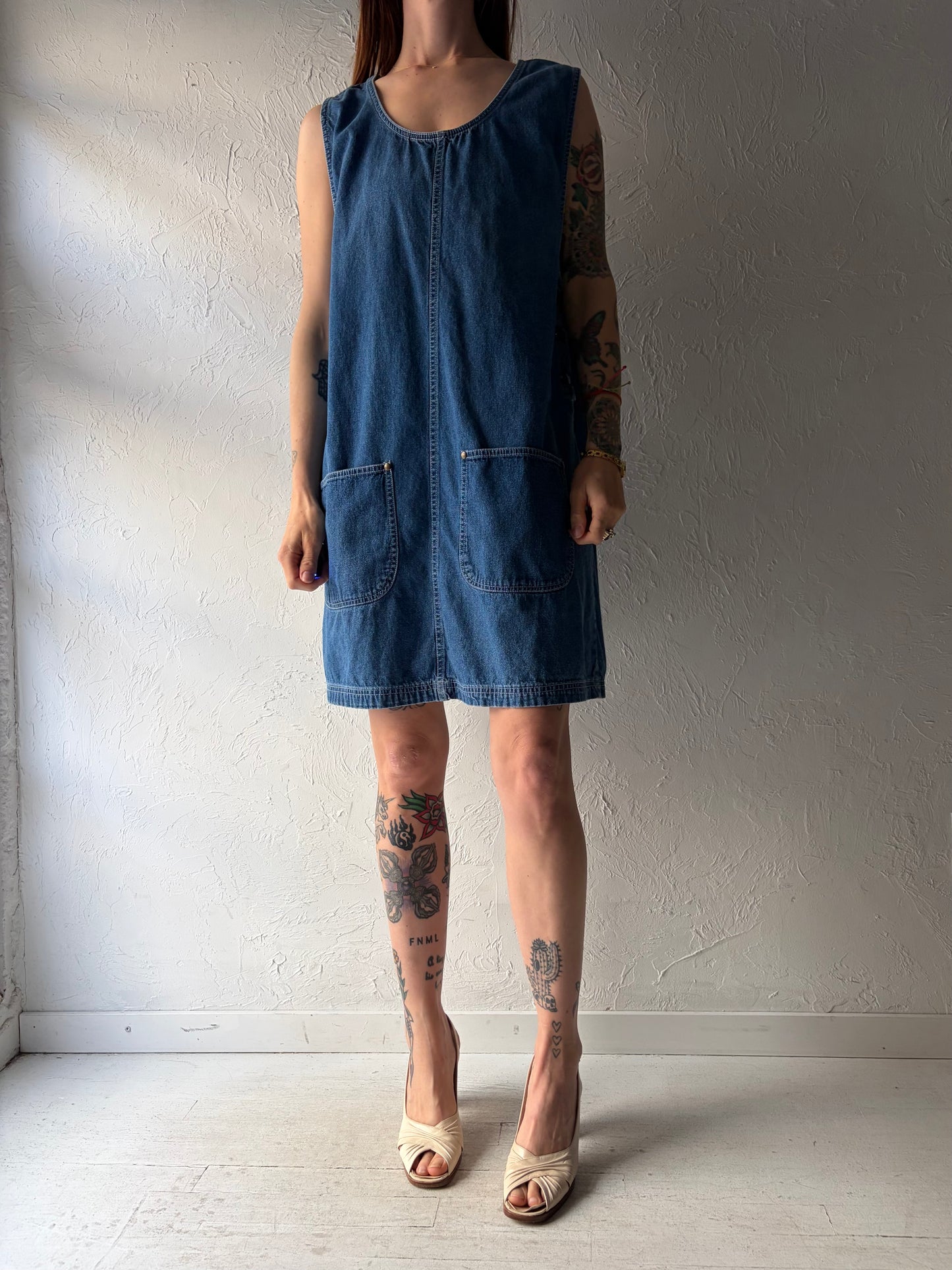 90s 'North Crest' Denim Mini Dress / Large