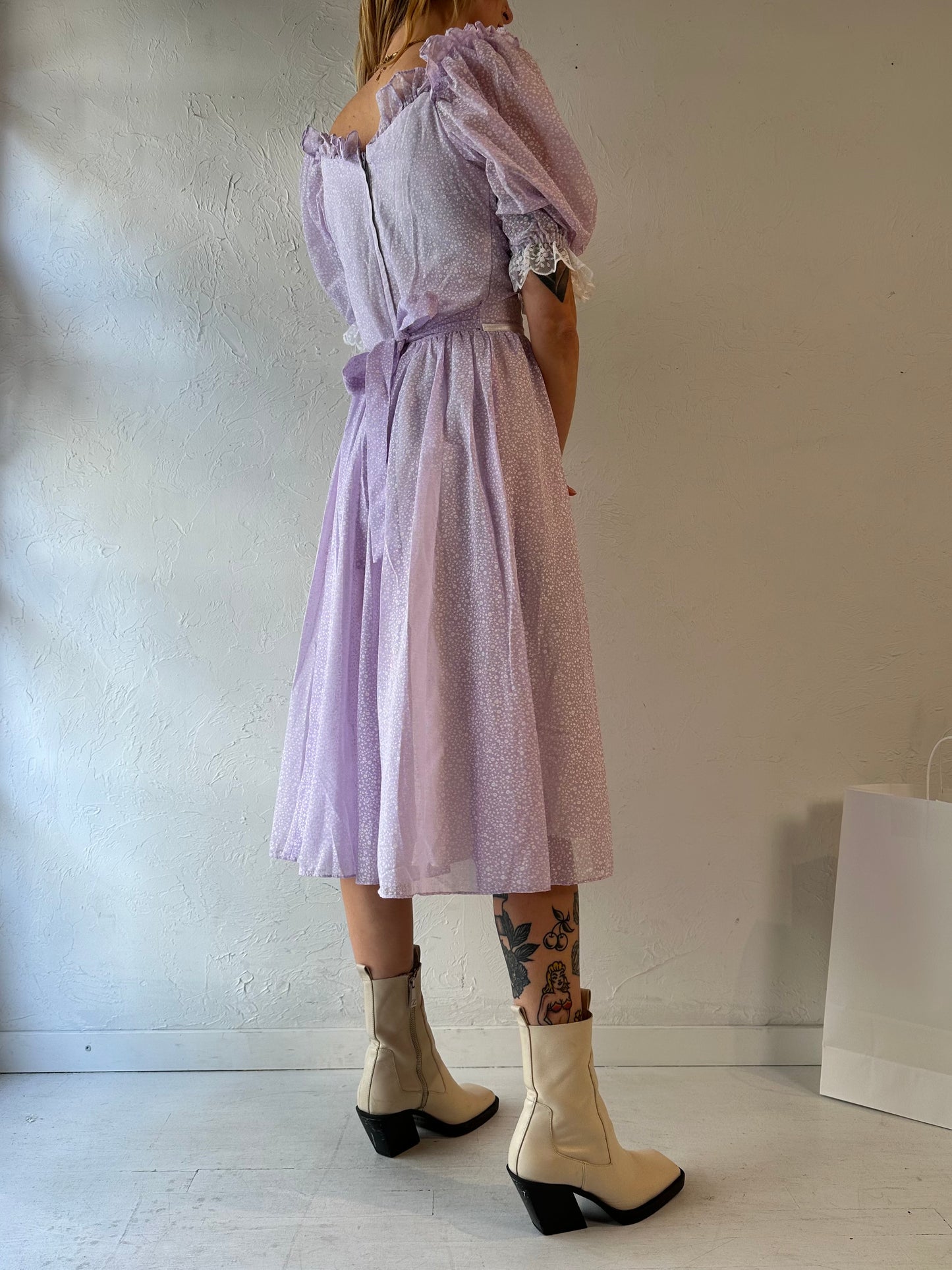 70s 80s 'Gunne Sax' Purple Puff Sleeve Midi Dress / Small