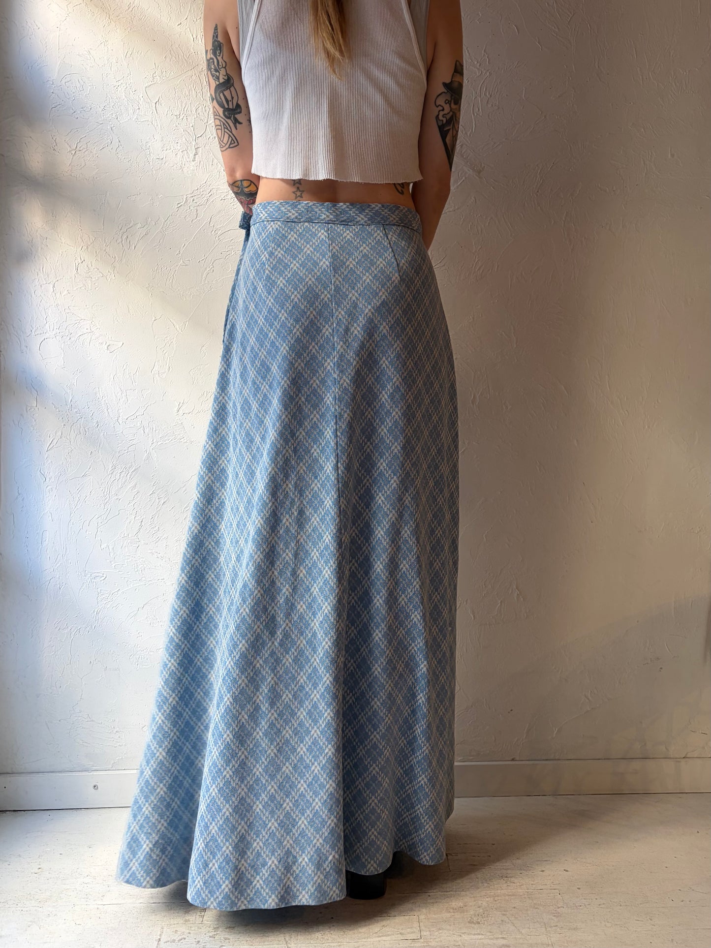 70s Handmade Blue Maxi Skirt / Medium