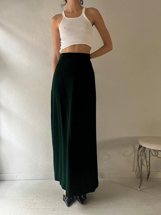 Vintage Dark Green Velvet Maxi Skirt / XS