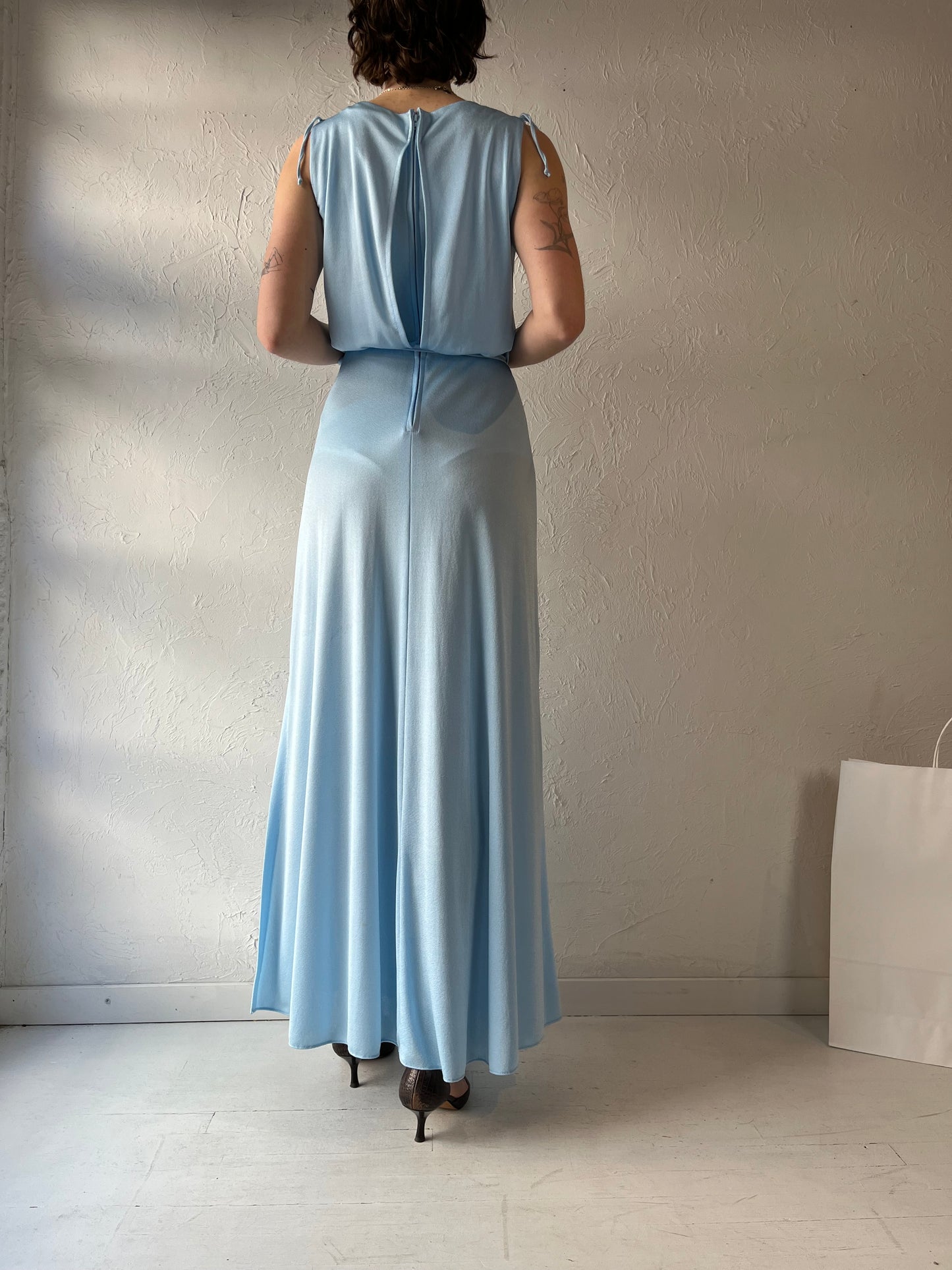 70s 'Nu Mode' Blue Baby Blue Formal Dress / Small