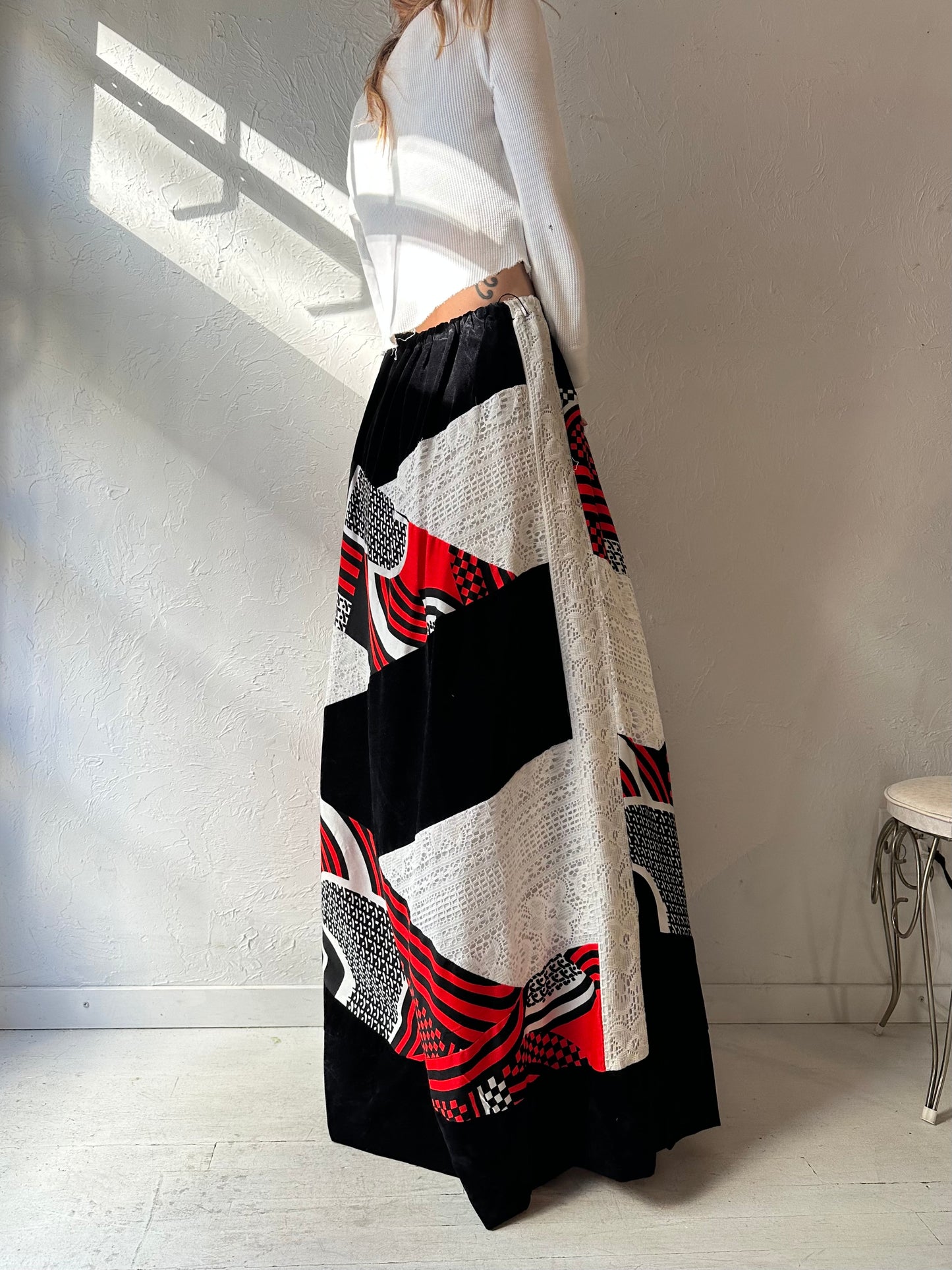 70s 'Alice' Patterned Maxi Skirt / Small