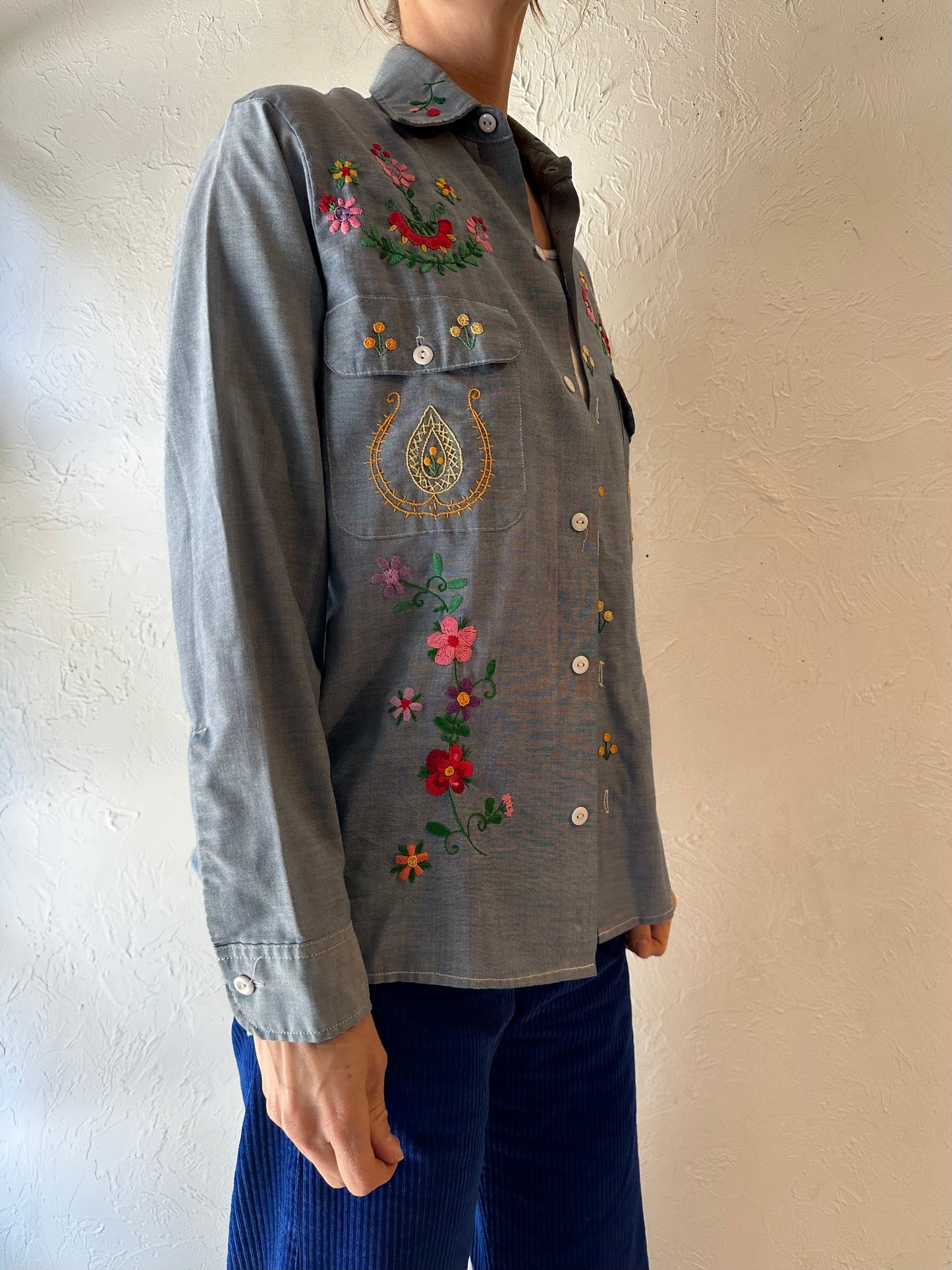 70s 'JC Penny' Embroidered Button Up Shirt / Medium