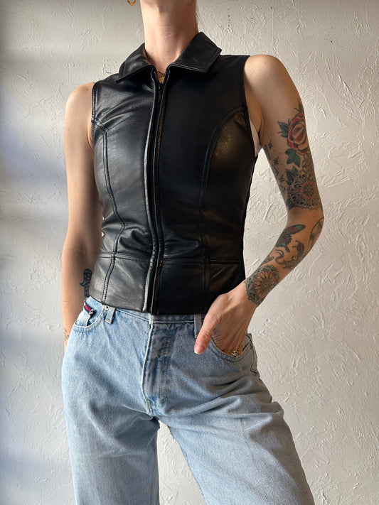 Y2k 'Wilsons' Black Leather Vest Top / XS