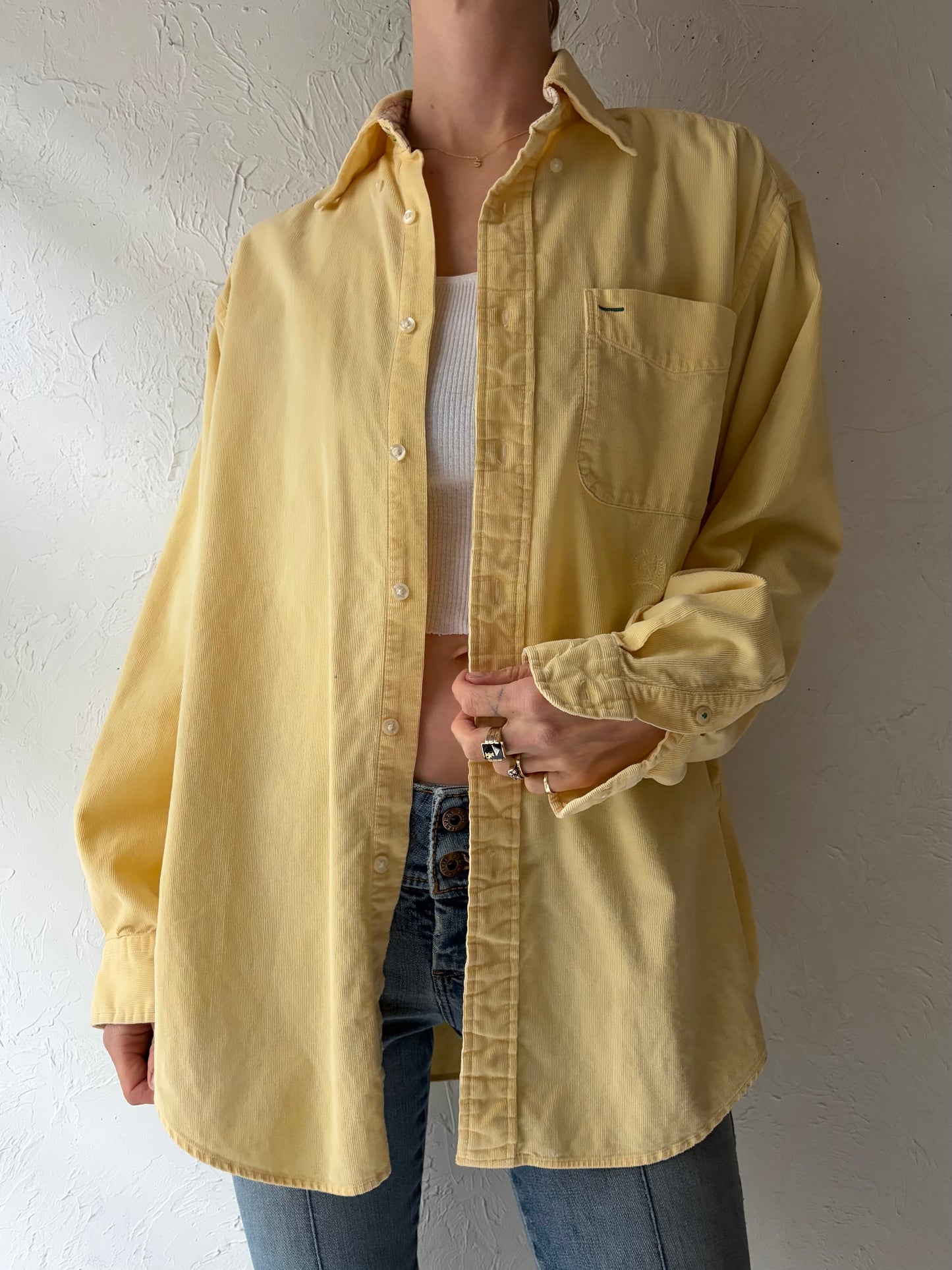 Y2k 'Tommy Hilfiger' Yellow Corduroy Preppy Academia Button Up Shirt / Small