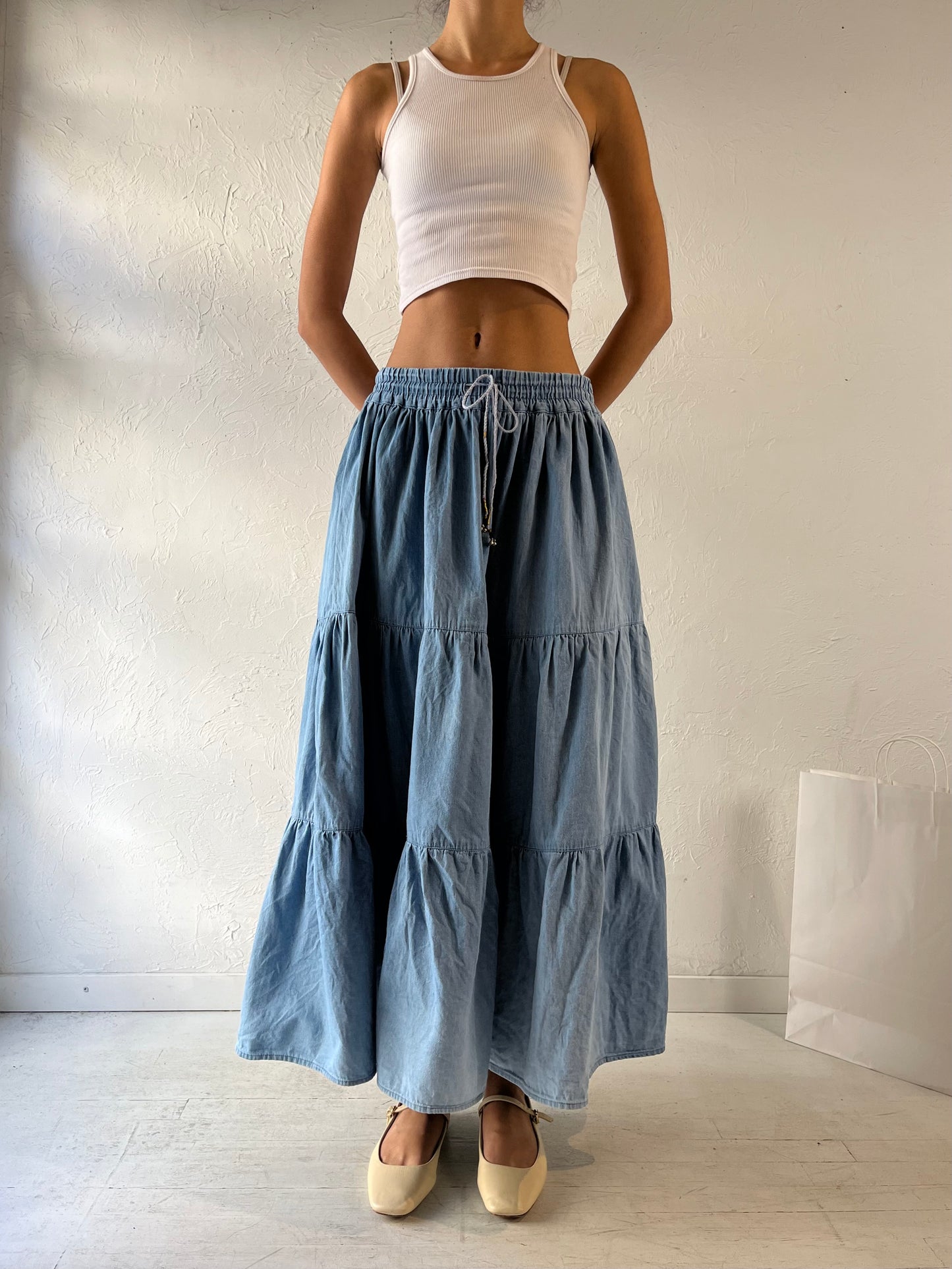 90s ‘Just Class’ Tiered Denim Maxi Skirt / Medium