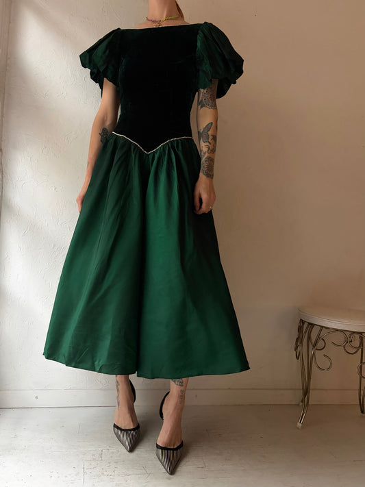 80s 'What's Up' Matallic Green Formal Gown / Small