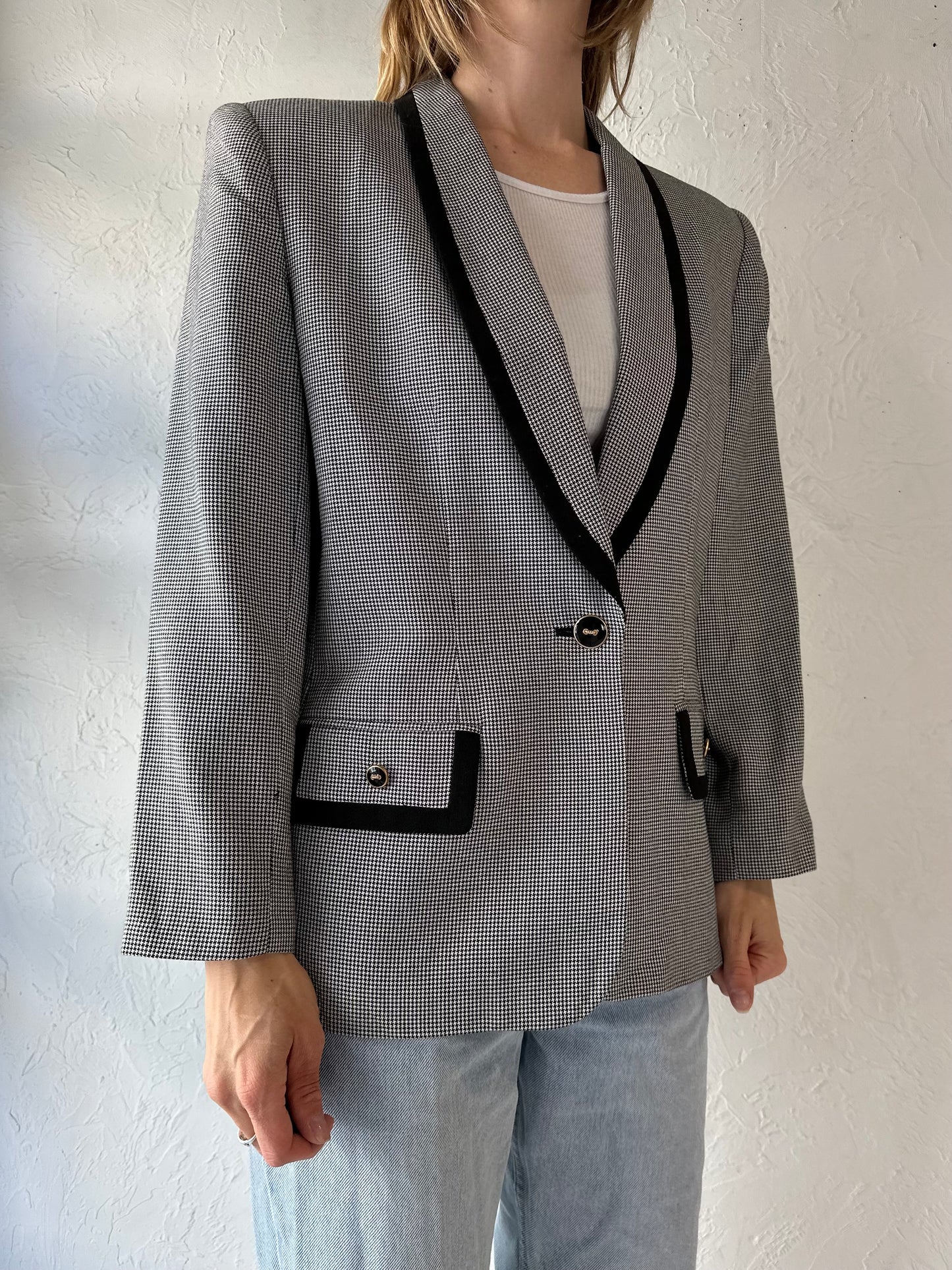 90s 'Kasper' Herringbone Blazer Jacker / Medium