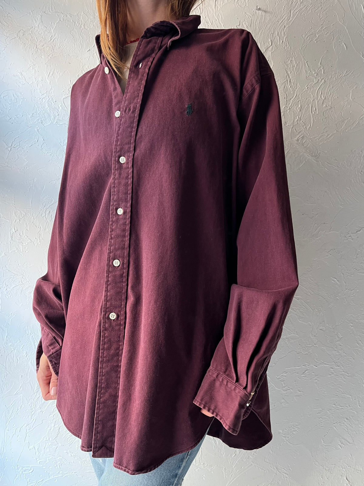 90s 'Ralph Lauren' Thick Cotton Button Up Shirt / Large