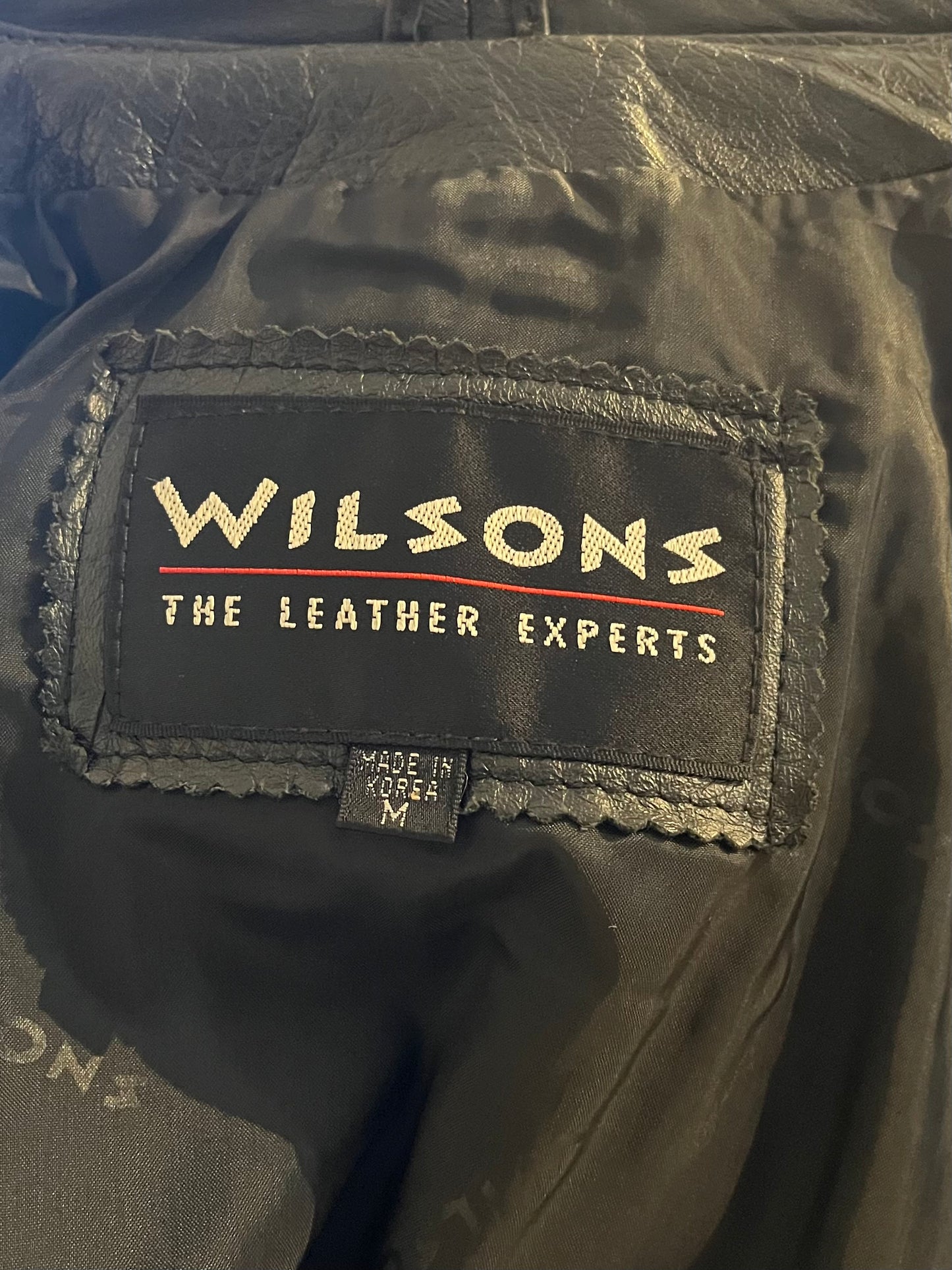 90s 'Wilsons' Black Leather Drawstring Jacket / Medium