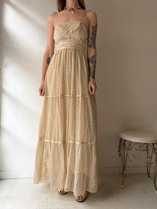 70s 'Candi Jones' Beige Peasant Dress / Small