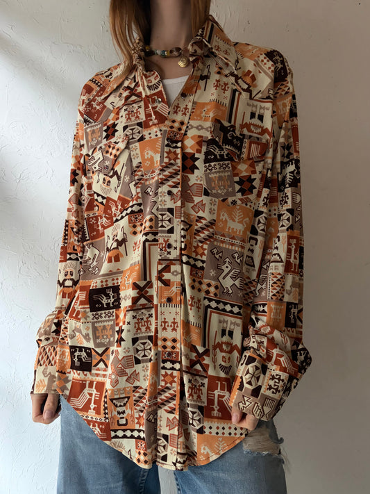 70s 'Miller Miller' Patterned Western Shirt / XL