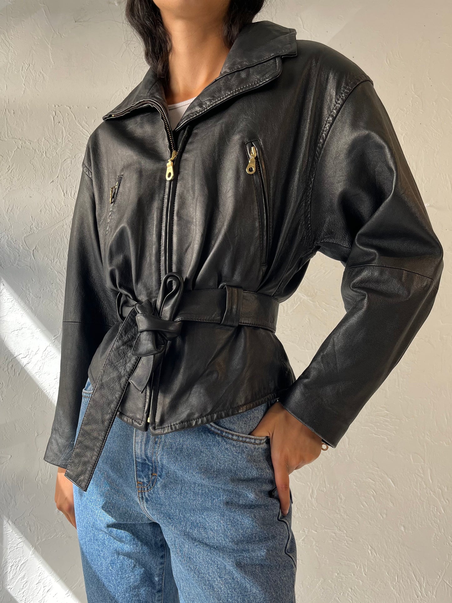 90s 'Wilsons' Black Leather Jacket / Medium