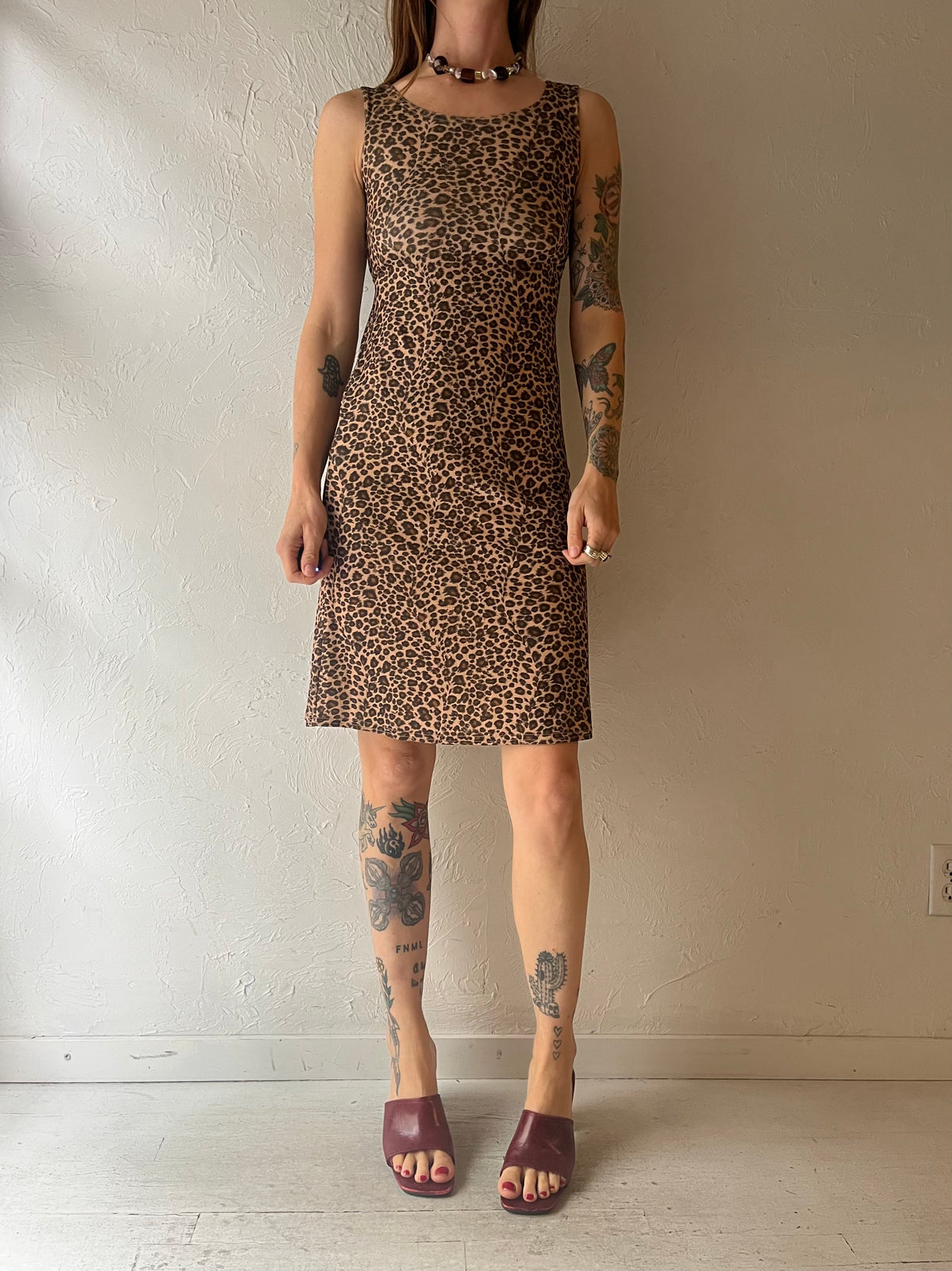 90s 'Swat' Leopard Print Slinky Dress / Medium