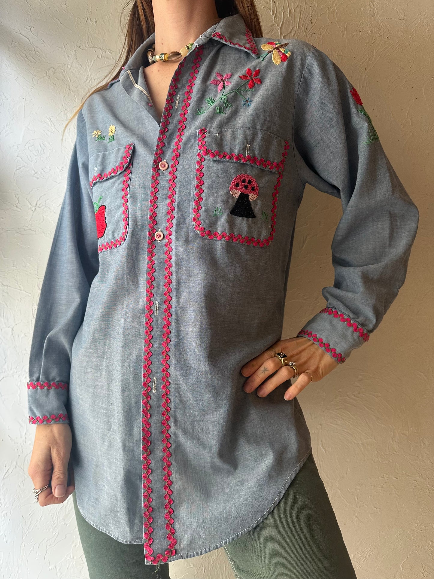 70s 'Big Mac' Embroidered Button Up Shirt / Large