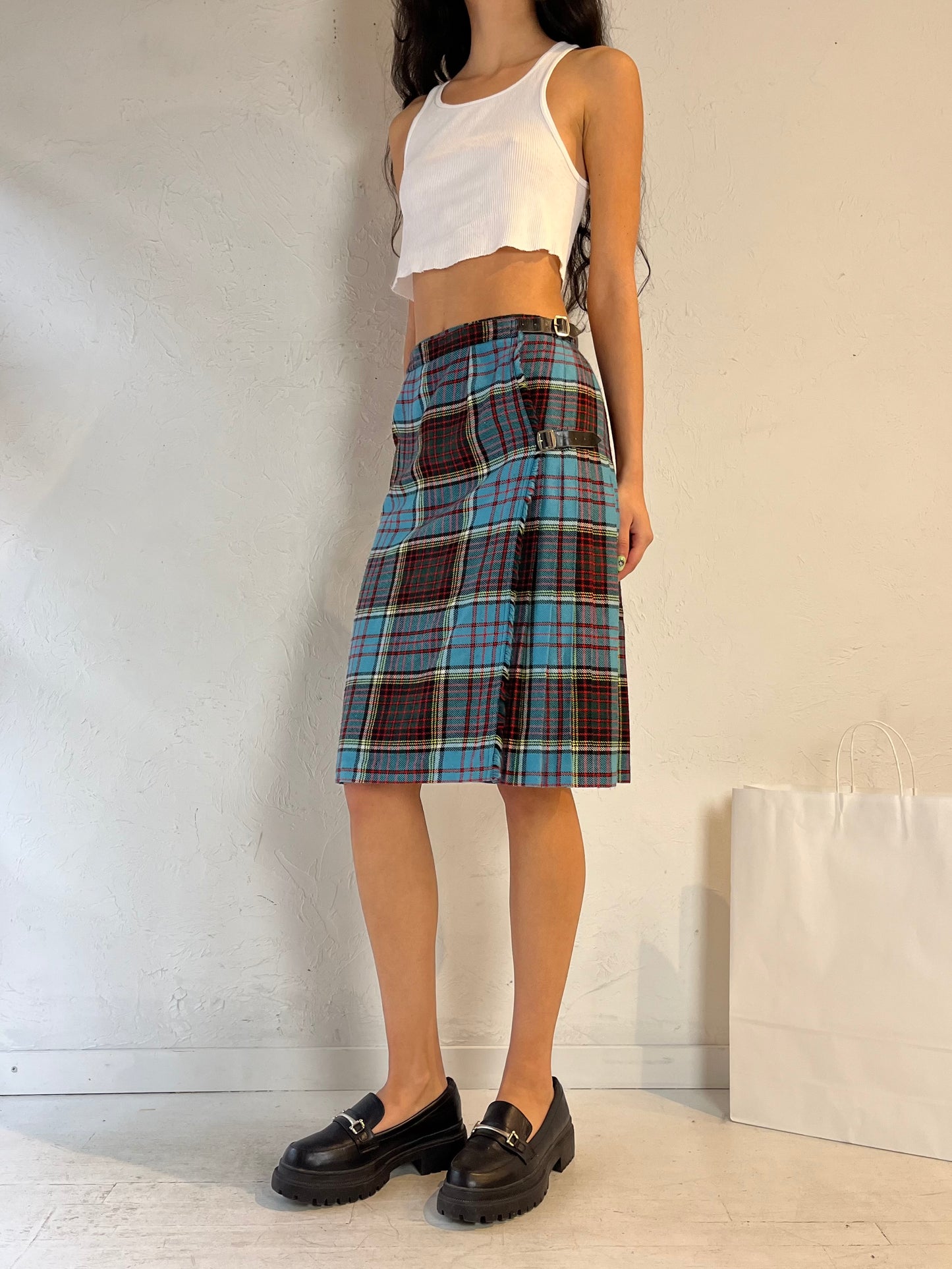 70s ‘Moffat’ Blue Plaid Midi Skirt / Medium