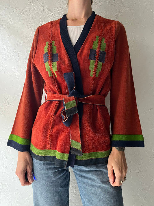 Vintage 'Max One' Burnt Orange Suede Knit Bell Sleeve Jacket / Medium