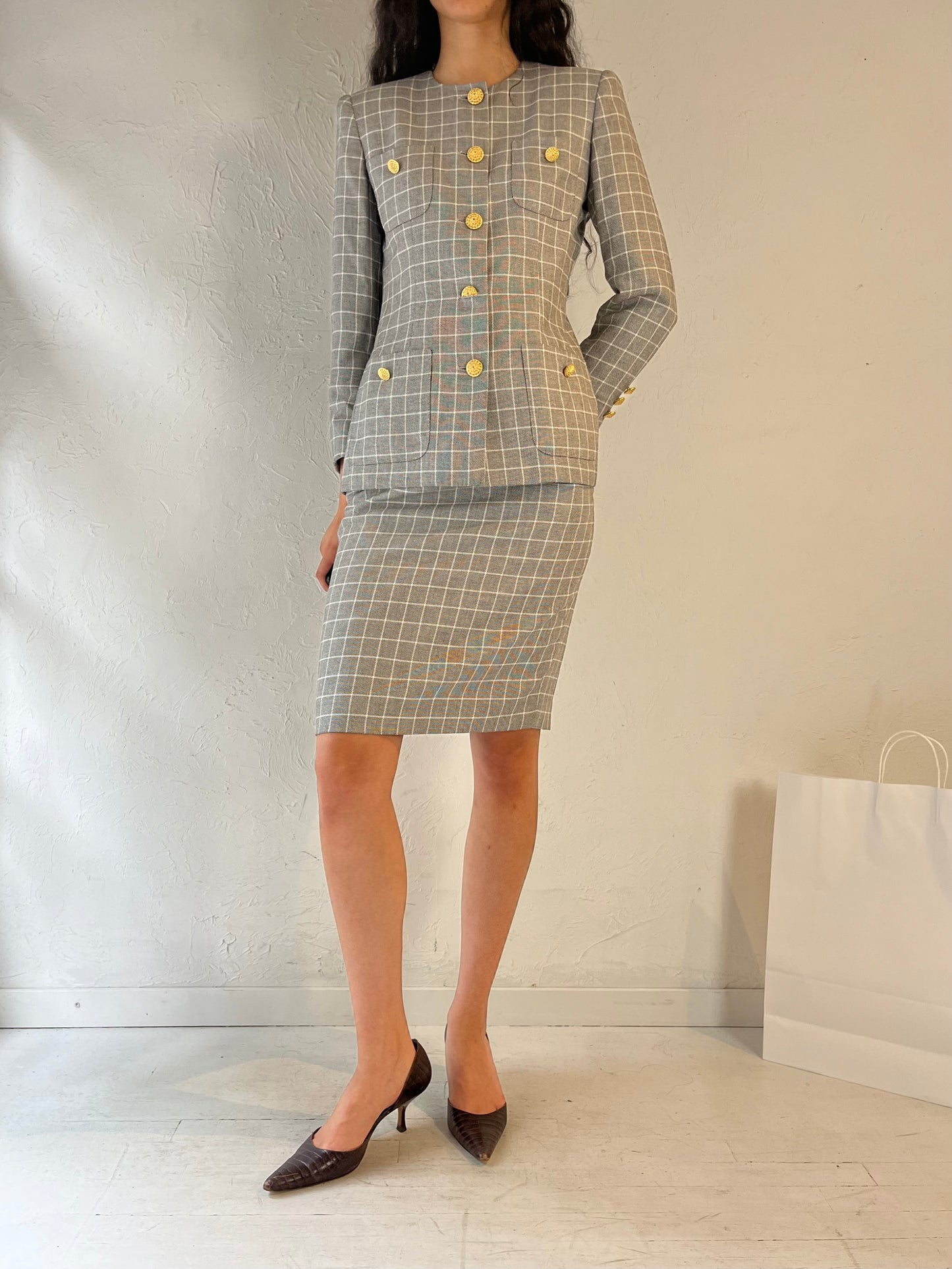 90s 'Saville' Gray Skirt Suit Set / XS